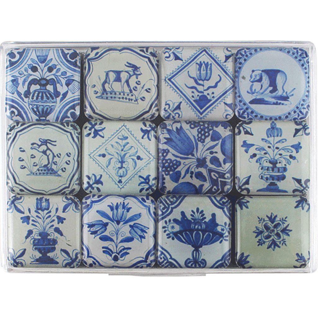 Mini-Magnete »Delfter Kacheln«, blau-weiß.