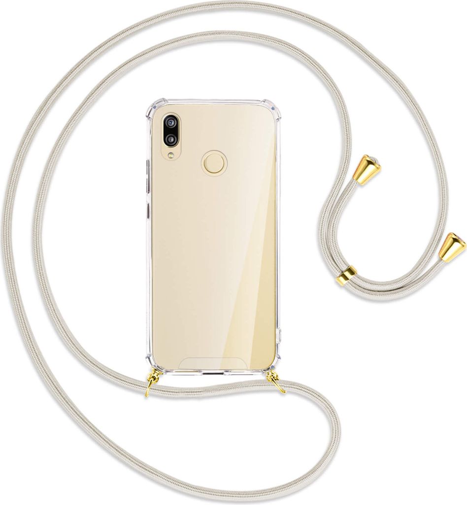 Handykette Backcover-Schutzhülle mit Band (Metall goldfarben) für Huawei P20 lite - broken white