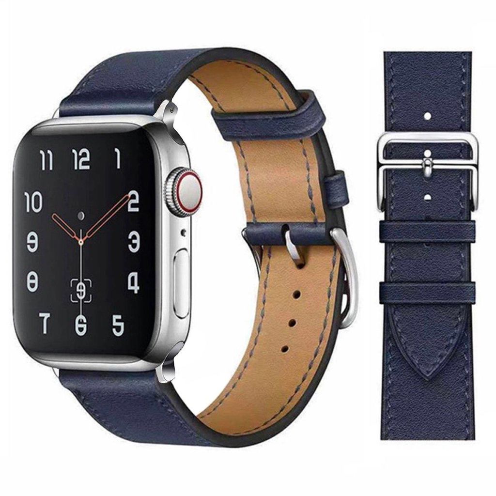 FFO2World Slim Lederarmband für Apple Watch 38/40/41/42 mm – Echtlederarmband mit Edelstahlschließe – Kompatibel mit Series 1–11 & SE – Blau