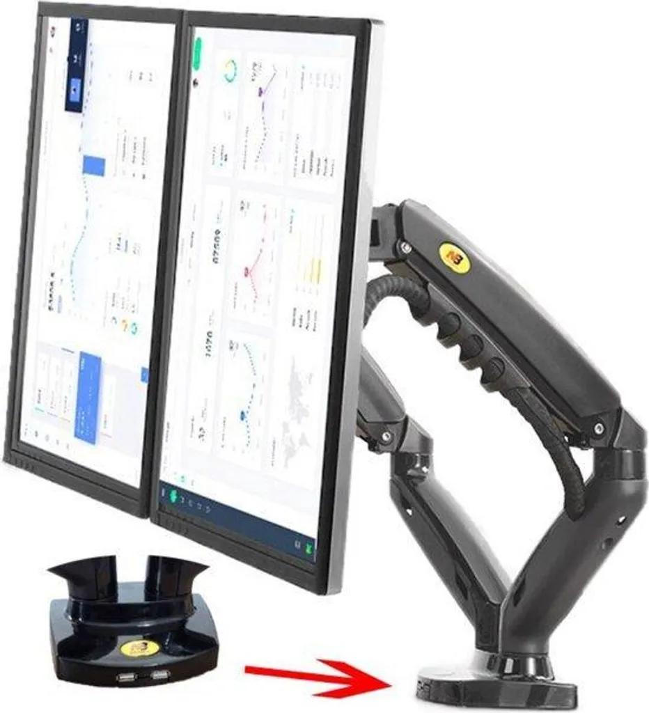 Support Ergonomique Double pour Deux Écrans PC 13-32 Pouces en Acier Noir