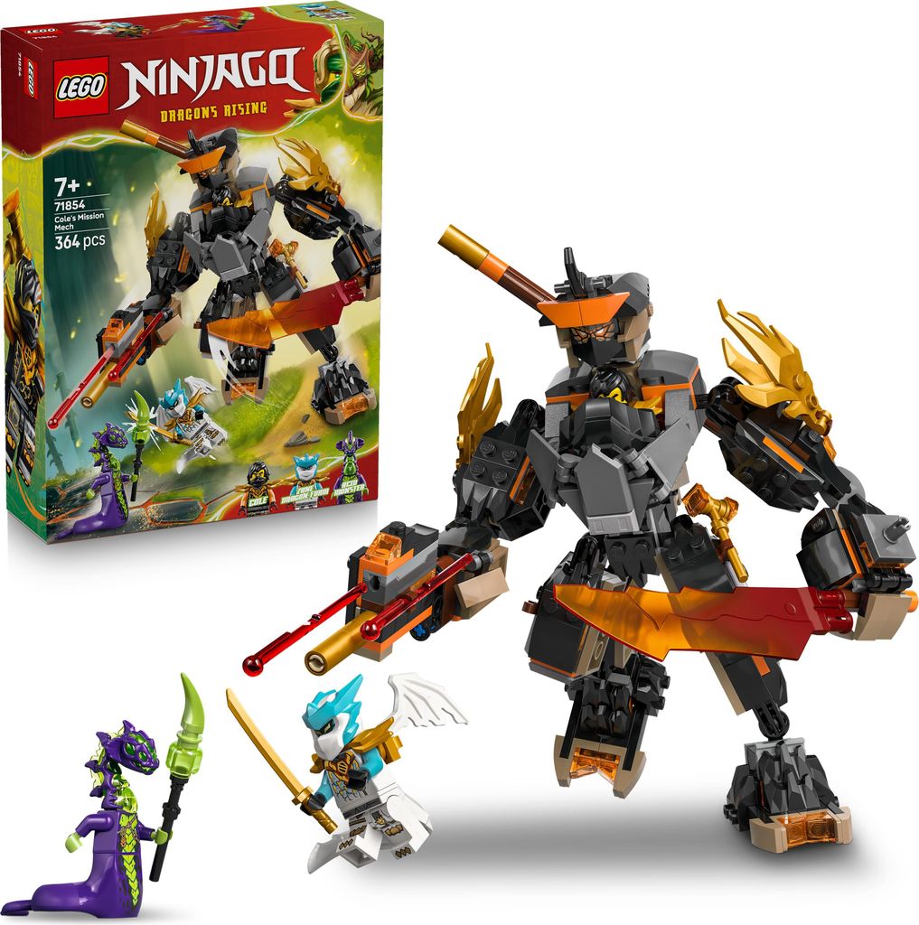 LEGO NINJAGO Coles Action-Mech und Drachen-Zane - Ninja Spielzeug für Jungen und Mädchen - Modellbau mit Actionfigur, 3 Minifiguren und Schwerter...