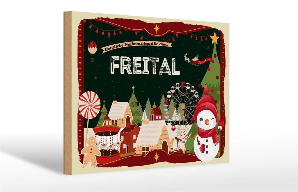 Holzschild Weihnachten Grüße aus FREITAL Geschenk 30x20cm