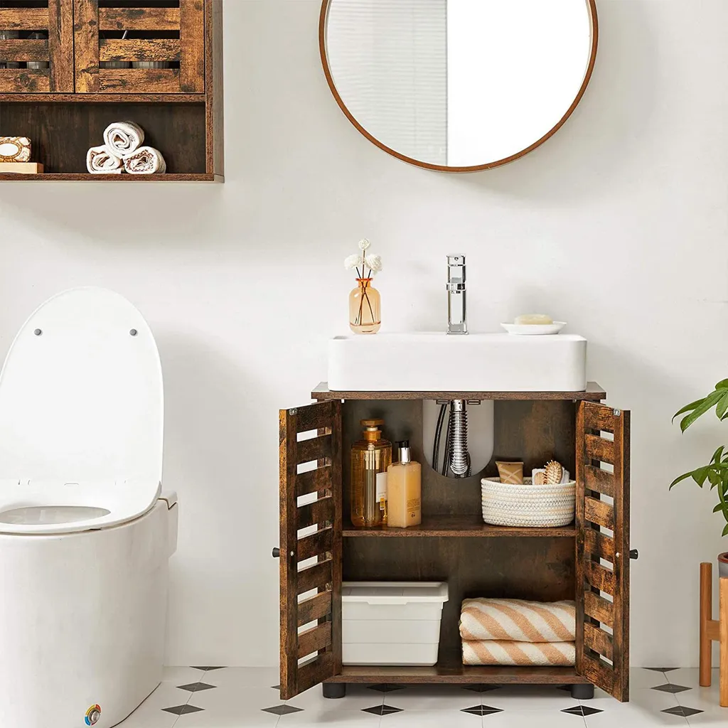 Console lavabo industrielle brun vintage avec étagère modulable chic - 2