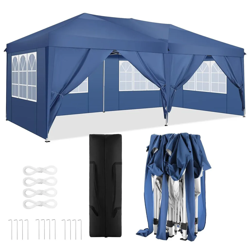 Pavillon de Jardin Anti-Pluie Bleu Montage sans Outils Durable 3x3m