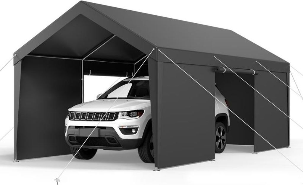 Zeltgarage Carport 3,65x6,09x3,02m - Garagenzelt Autoüberdachung Grau - Fahrzeug-Schutzstruktur - Wetterschutz für Autos