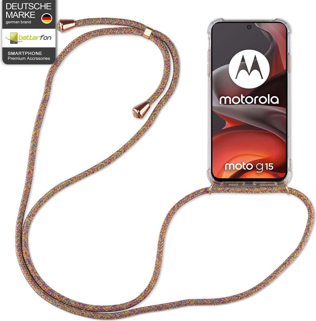 Handykett für Motorola Moto G15 / Moto G15 Power Hülle mit Kordel Handyhülle mit Band in Rainbow