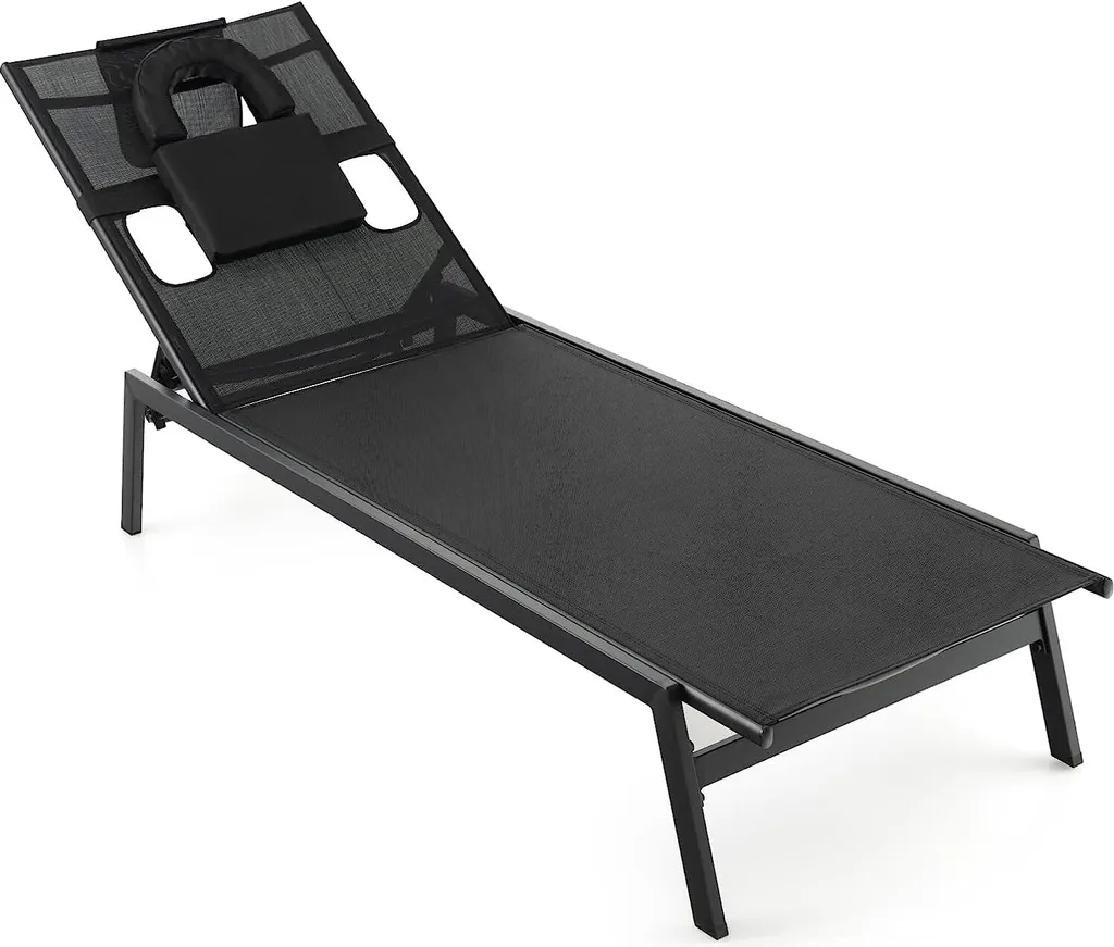 Transat de jardin inclinable 5 positions avec coussin et fente visage