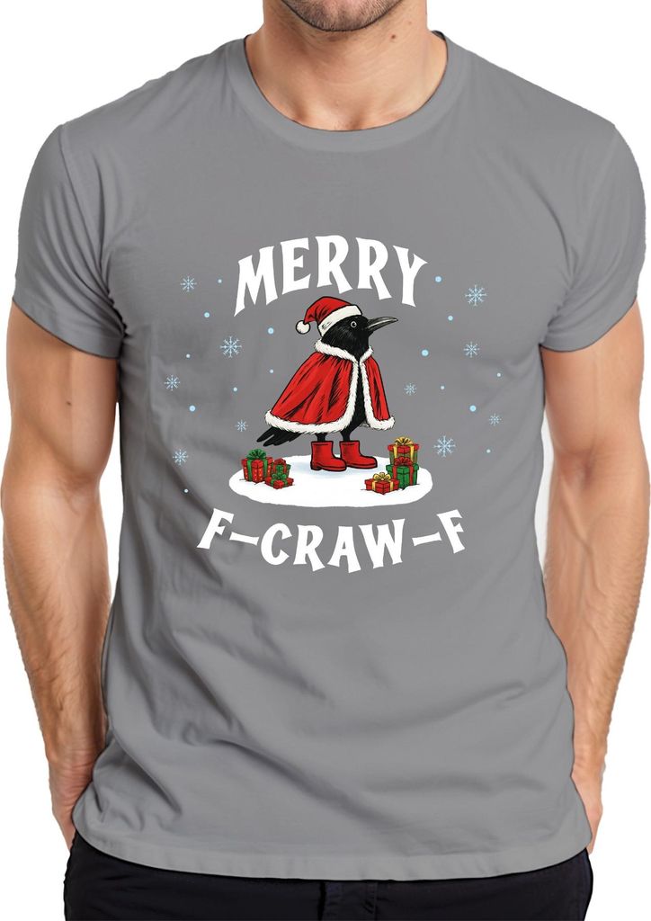 Krähe Weihnachten lustig Merry F CRAW F Santa Cape Geschenk Herren T-Shirt, Grau, L