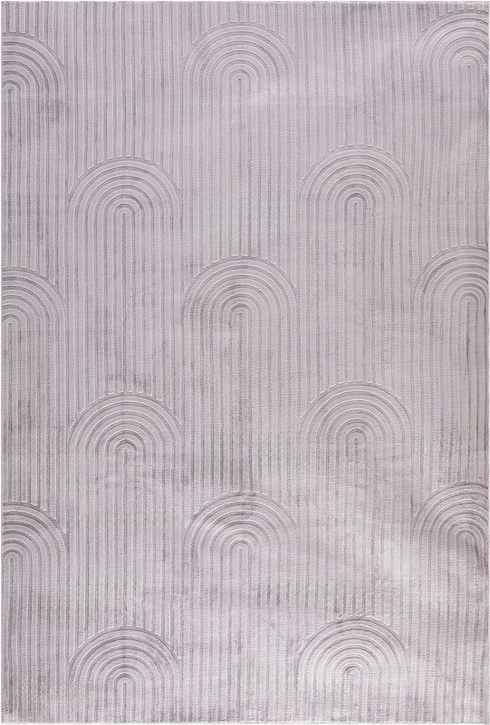 Teppich BOW waschbar 200 x 300 grau mit Shaggy Bogenmuster - Kurzflor rutschfest, schmutz- und wasserabweisend - ideal für Wohnzimmer und Kinderzi...