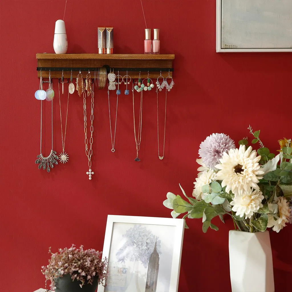 Étagère murale pour bijoux multi-rangement blanc mat avec 30 trous