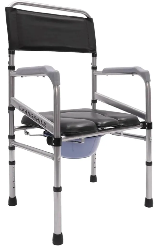 Chaise percée médicale pliable avec hauteur réglable et chasse d'eau