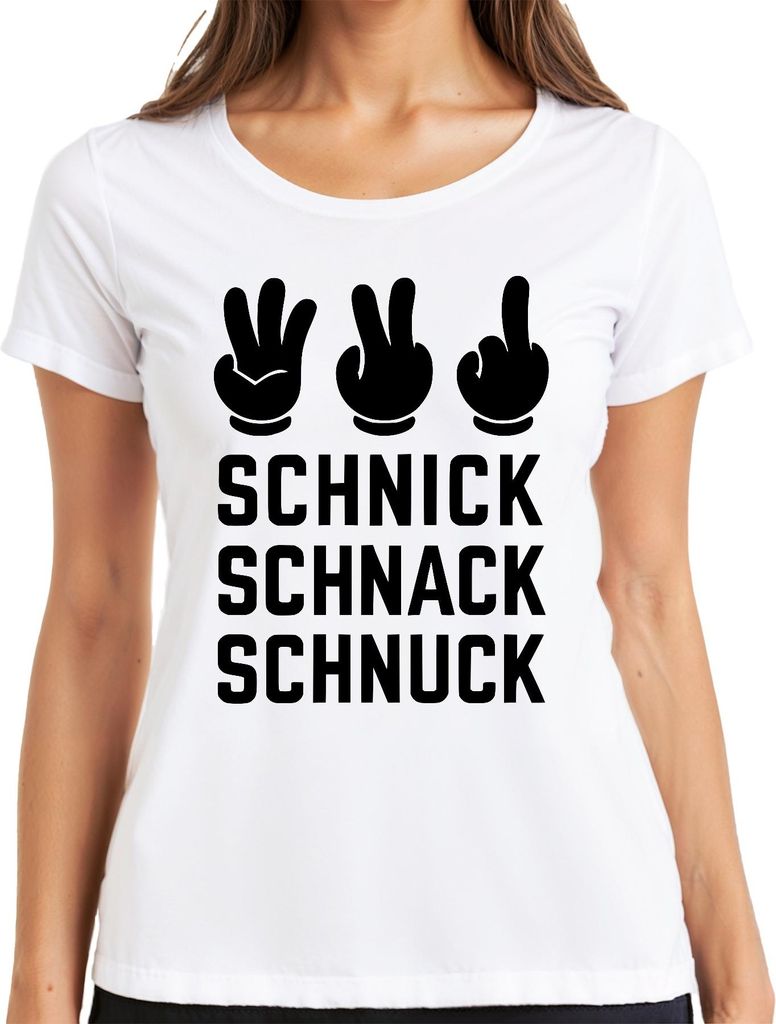 Schnick Schnack Schnuck Spiel Handzeichen Geschenk Lustig Retro Damen T-Shirt, Weiß, S