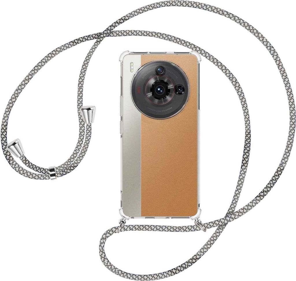 Handykette Backcover-Schutzhülle mit Band (Metall silberfarben) für ZTE nubia Z50S Pro (NX713J) - weiß/grau kariert