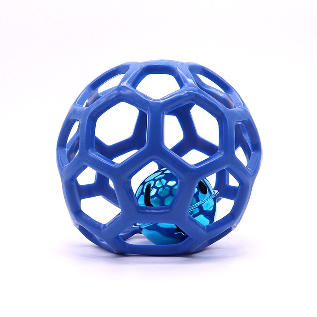 Blaues Gummi Hundespielzeug mit unvorhersehbarem Abpraller und innerem Ballfach, 12x12x12 cm