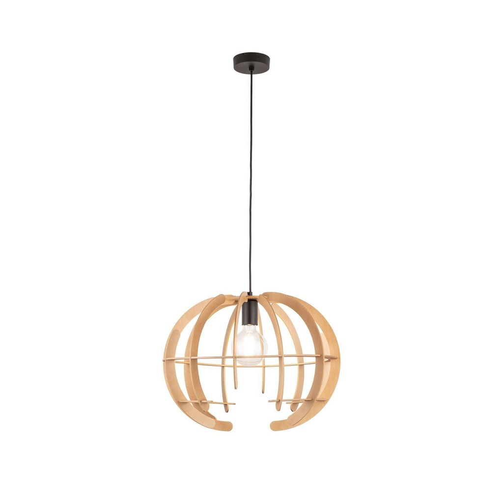 Hängeleuchte Metall Holz D: 46 cm H: max. 160 cm Schwarz Produktbild 