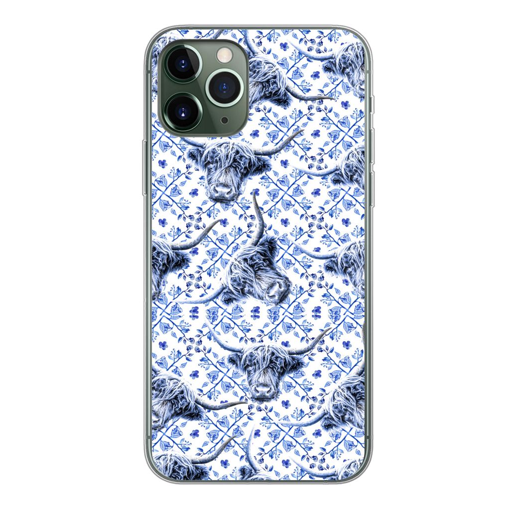 MuchoWow Handyhülle Schutzhülle Hülle für iPhone 11 Pro Delfter Blau - Tiere - Schottischer Highlander Silikon Softcase Handy Hülle - Handy