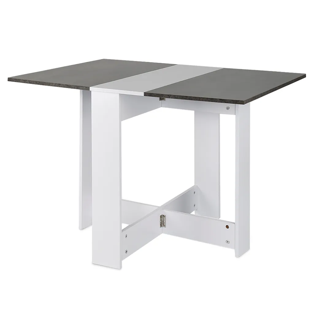 Table de cuisine escamotable gain de place coloris Blanc et Gris béton