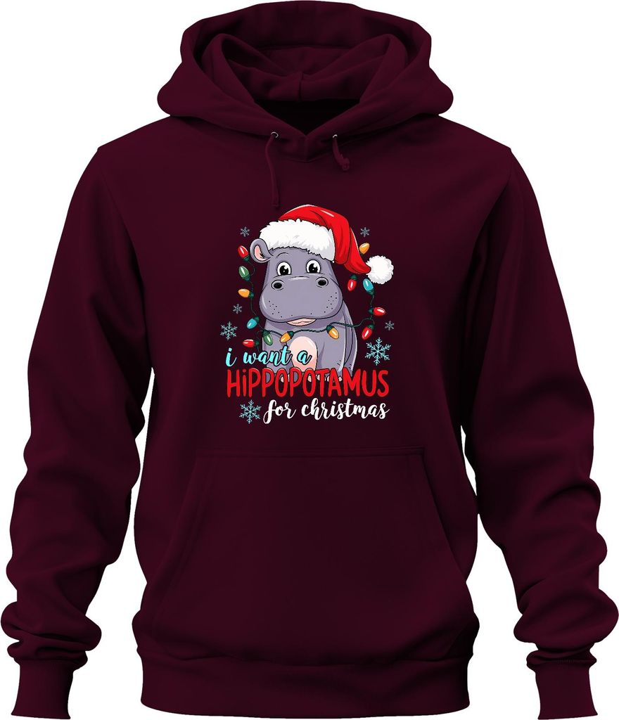 I want a Hippopotamus for Christmas lustiges Nilpferd Geschenk Uni Hoodie Kapuzenpullover, Burgundy, XL