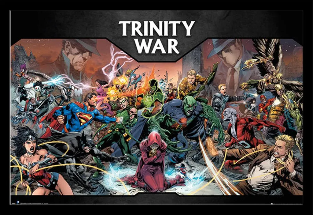 Affiche Trinity War DC Comics sous Cadre MDF Noir Shinsuke Vitre Légère