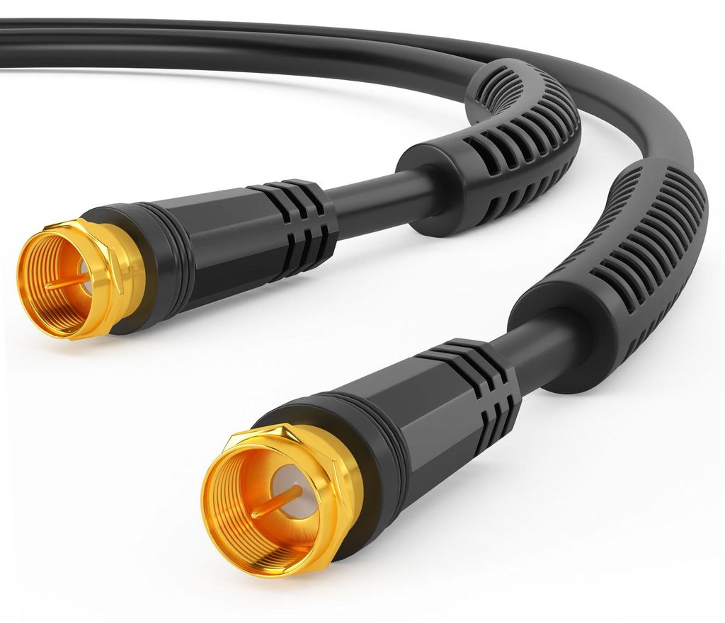 hb-digital 10m SAT Kabel 110dB 4-fach geschirmt mit 2x F-Stecker vergoldet und Ferritkern schwarz
