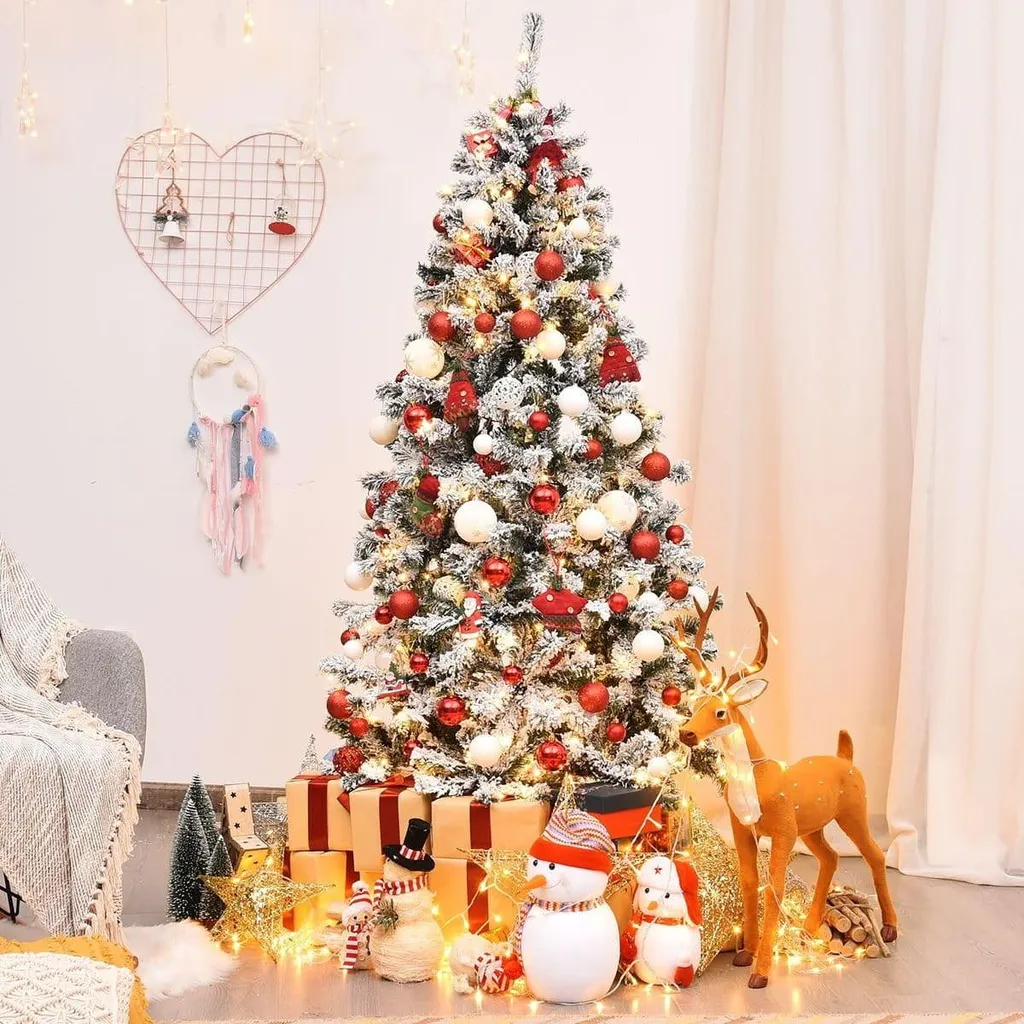 Sapin de Noël 180cm Enneigé 600 Branches PVC et LED Intégrées - 9