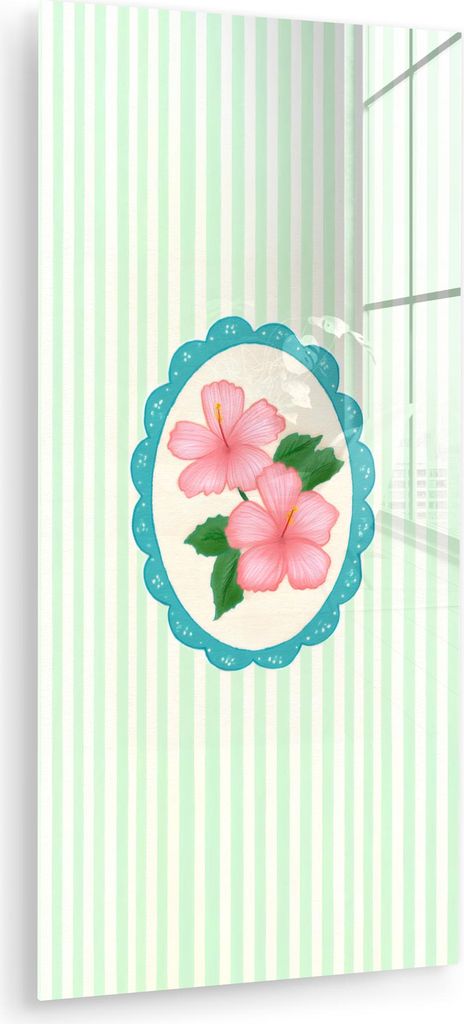 MuchoWow Glasbilder - Bilder auf Wandbild - Foto auf Glas Blumen - Oval - Streifen - Grün 60x120 cm Wanddekoration aus Glas - Acrylglasbild - Acry...