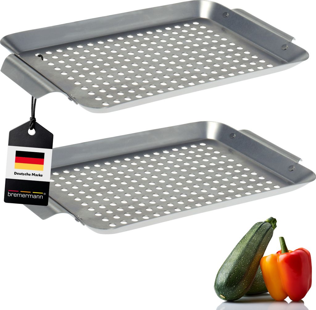 bremermann Edelstahl Grillplatte 2er Set (32 x 1,5 x 18,5 cm), Grillkorb