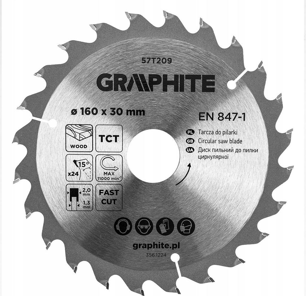 GRAPHITE Kreissägeblatt Widia - Hartmetall Sägeblatt für Holz, Spanplatte, MDF, Sperrholz & Aluminium - Präzise Schnitte, inkl. Reduzierringe S...