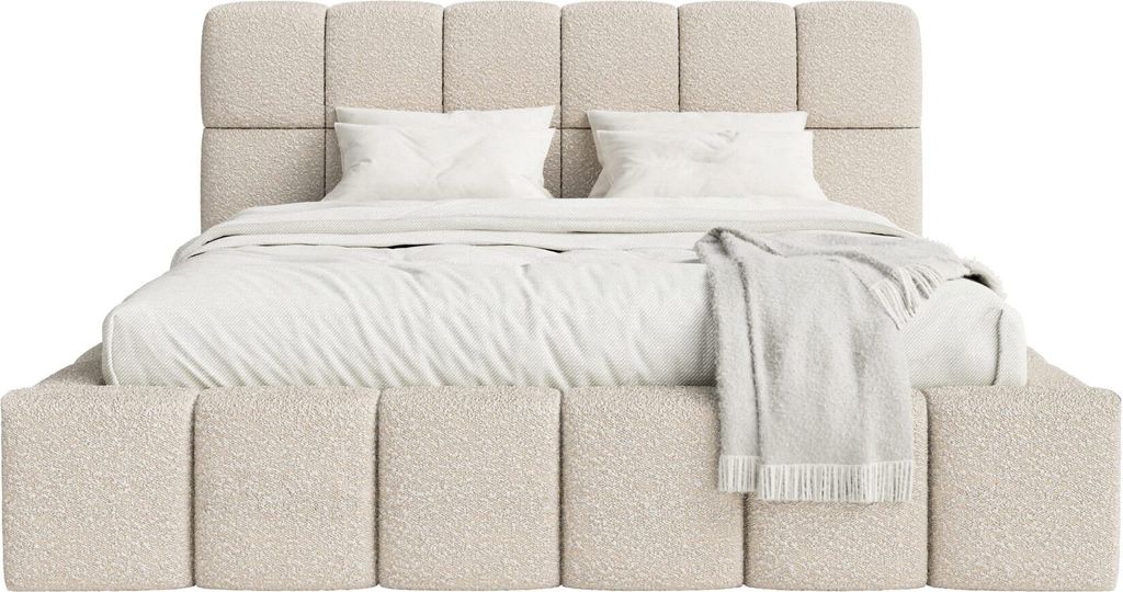 FEDVE Polsterbett Lund aus Bouclé-Stoff 160x200 cm, Beige