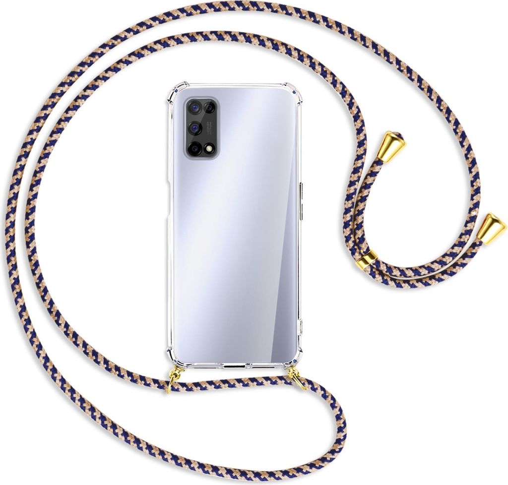 Handykette Backcover-Schutzhülle mit Band (Metall goldfarben) für Realme 7 5G / V5 5G - blau+beige