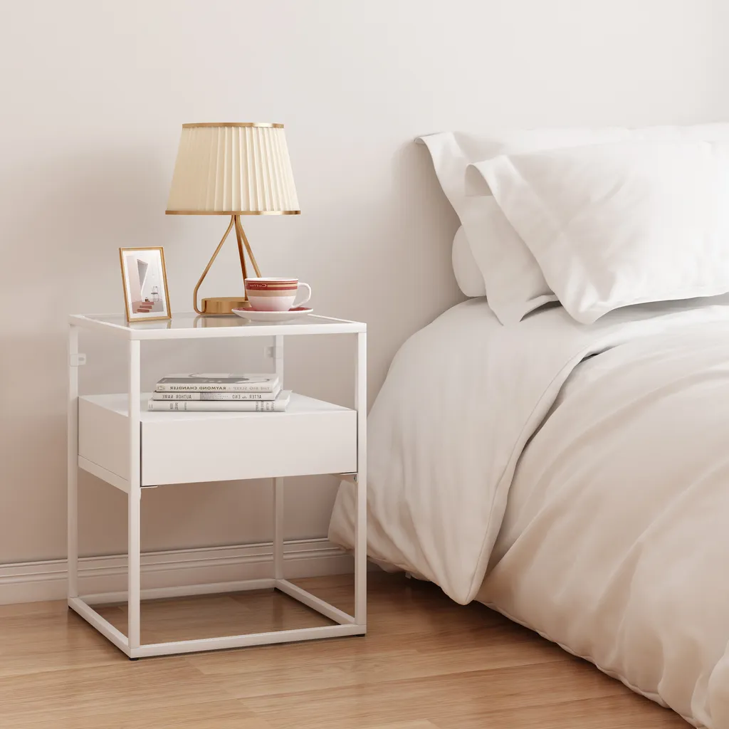 Table d'appoint Vissenbjerg avec tiroir Blanc mat pour salon moderne