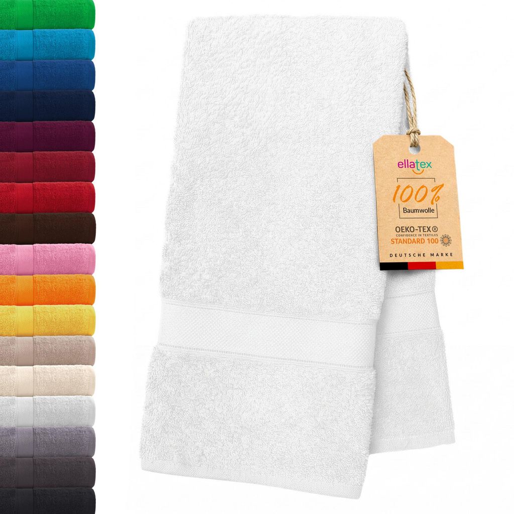 EllaTex PARIS Badetuch 100x150 cm – 100% Baumwolle, 500 g/m² Frottier, flauschig & saugstark, in Farbe: Schneeweiß