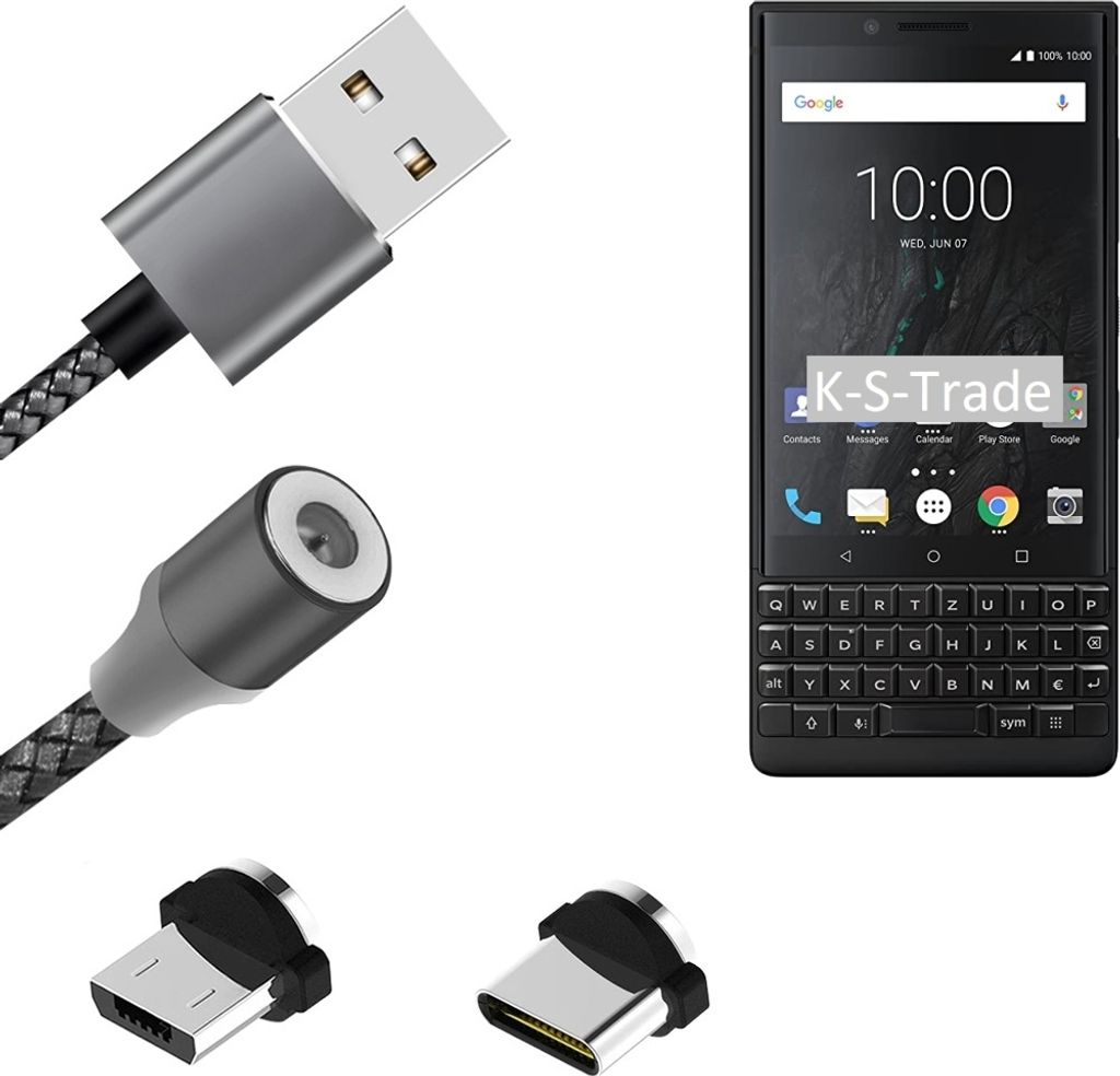 K-S-Trade Hochwertiges Magnet-Lade-kabel Sync-Kabel Daten-Kabel für Blackberry KEY2 (Dual-SIM) mit USB-Typ-C-Anschluss und Micro-USB-Anschluss 2A bis