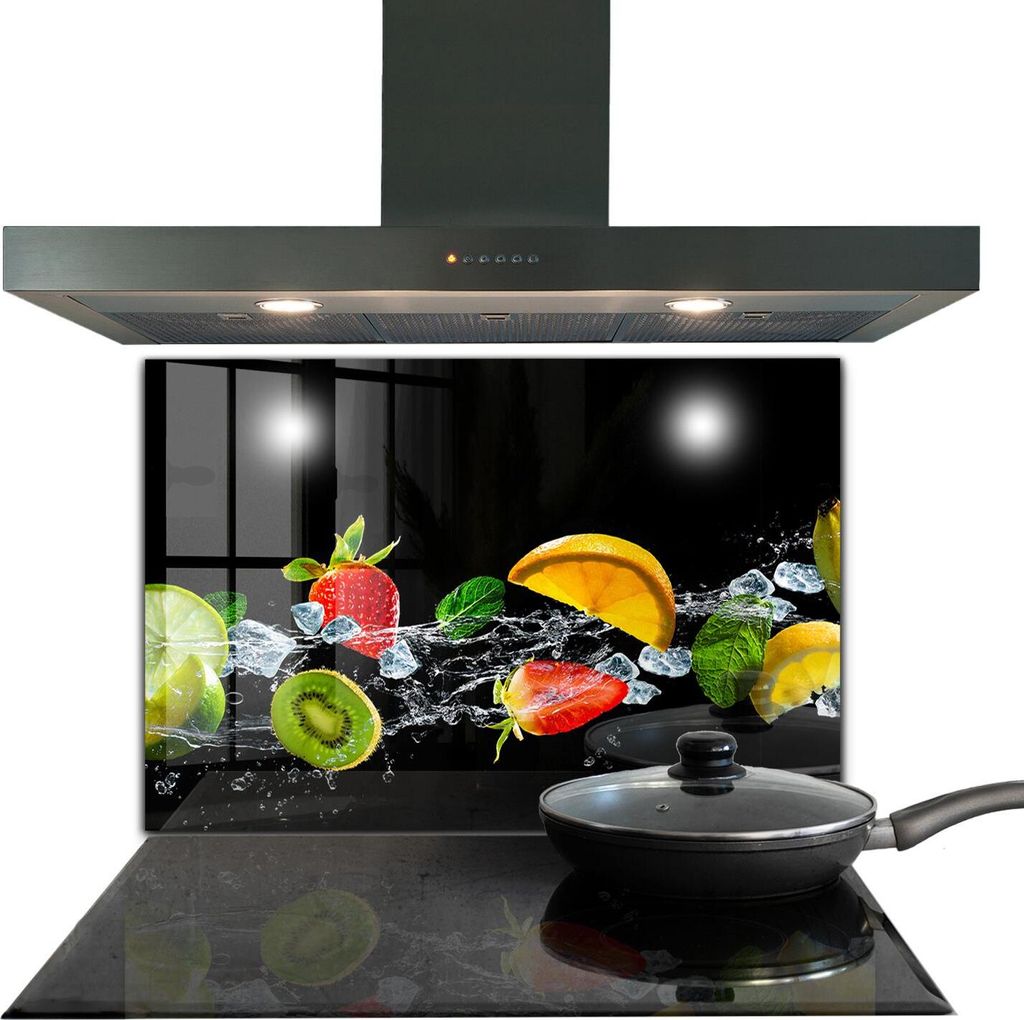 Spritzschutz aus Glas Küchenrückwand - Wandschutz für Herd und Spüle - 80x60 cm - Saftige exotische Früchte