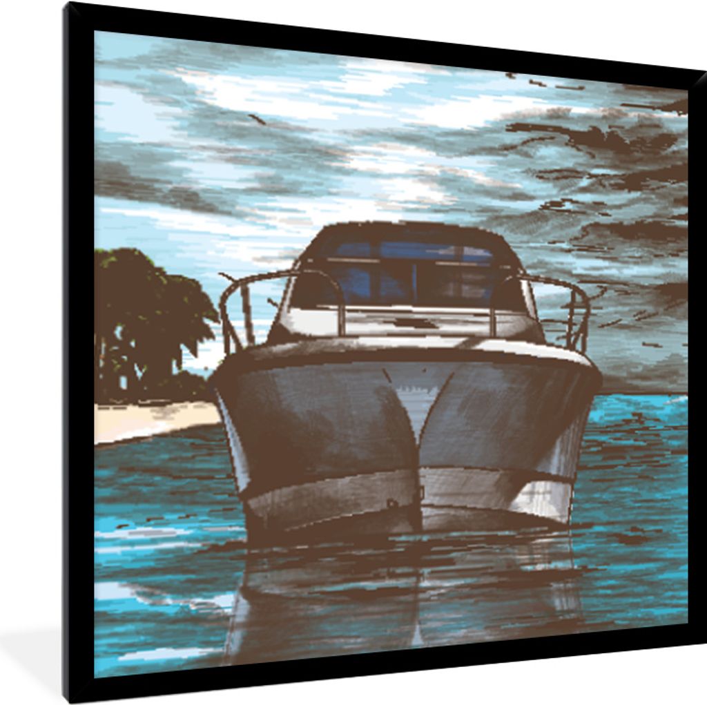 MuchoWow MuchoWow Gerahmtes Poster Boot - Meer - Farben 40x40 cm - Poster mit zchwarzem Bilderrahmen - Mit Rahmen - Wanddekoration Schlafzimmer