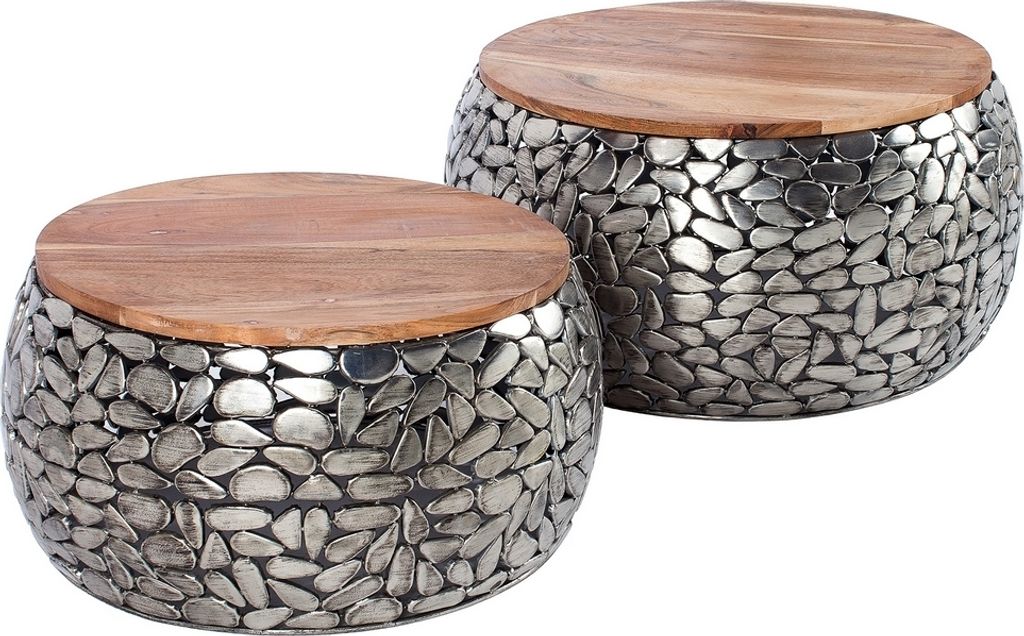 cagü: 2er Set Couchtische [RAVENNA] Silber aus Mangoholz Produktbild 3