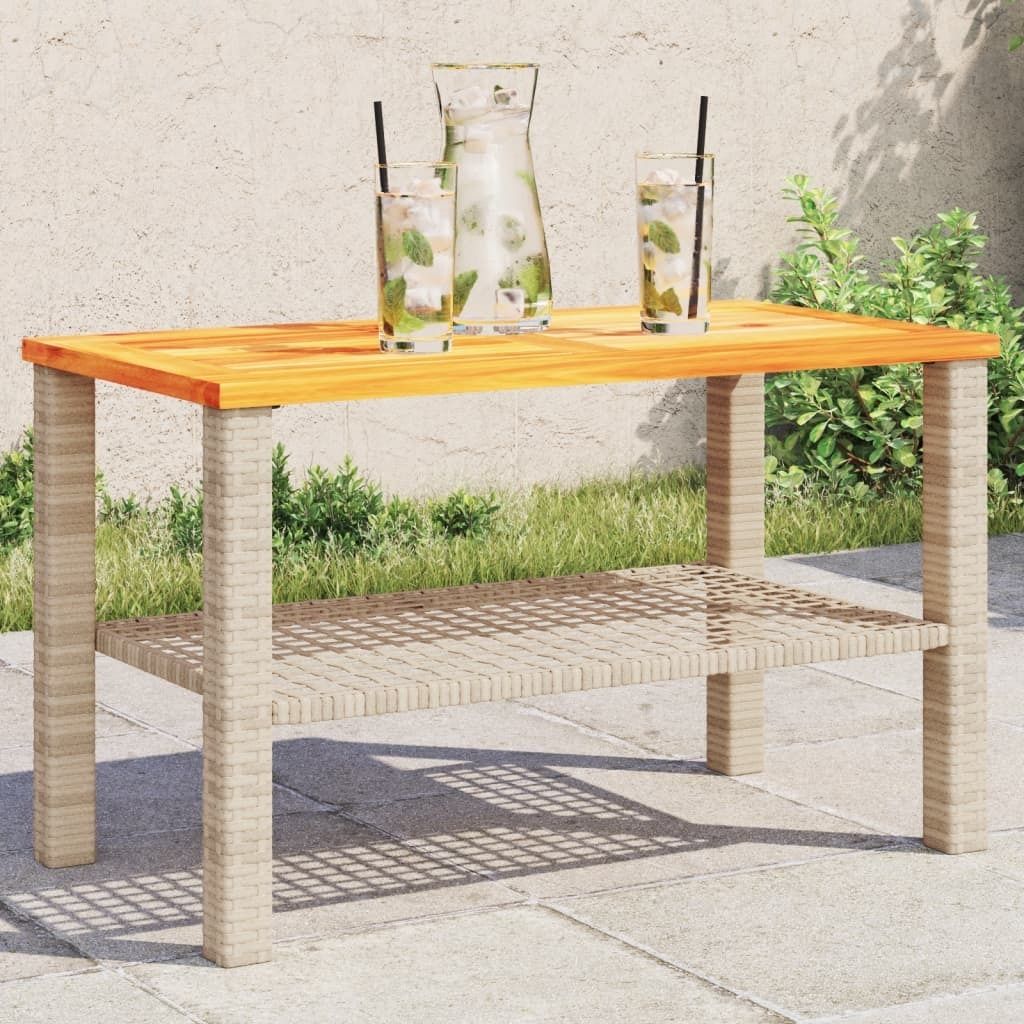 ZMH Gartentisch Beige 70x38x42 cm Poly Rattan Akazienholz