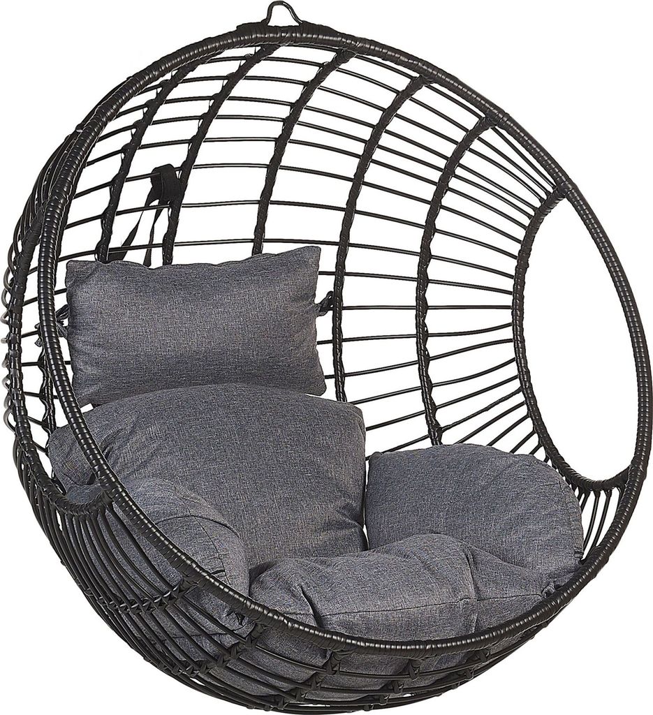 BELIANI Hängesessel Schwarz Rattan Korbsessel inkl. Kissen Outdoor Indoor Boho Stil
