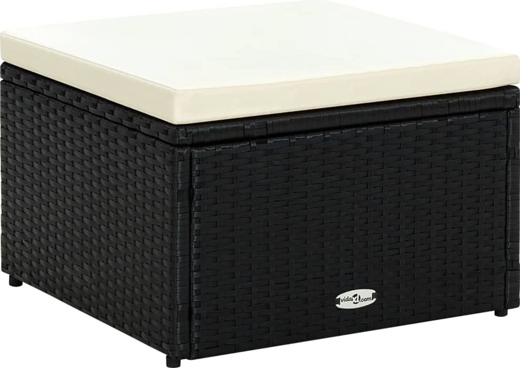 The Living Store Hocker mit Kissen Poly Rattan 53×53×30 cm Schwarz