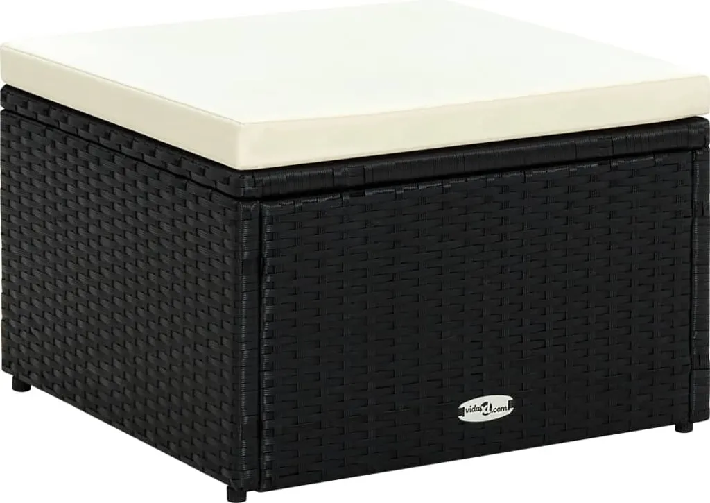 Pouf Poggiapiedi Esterno Poly Rattan Nero 53x53 con Cuscino Comfort