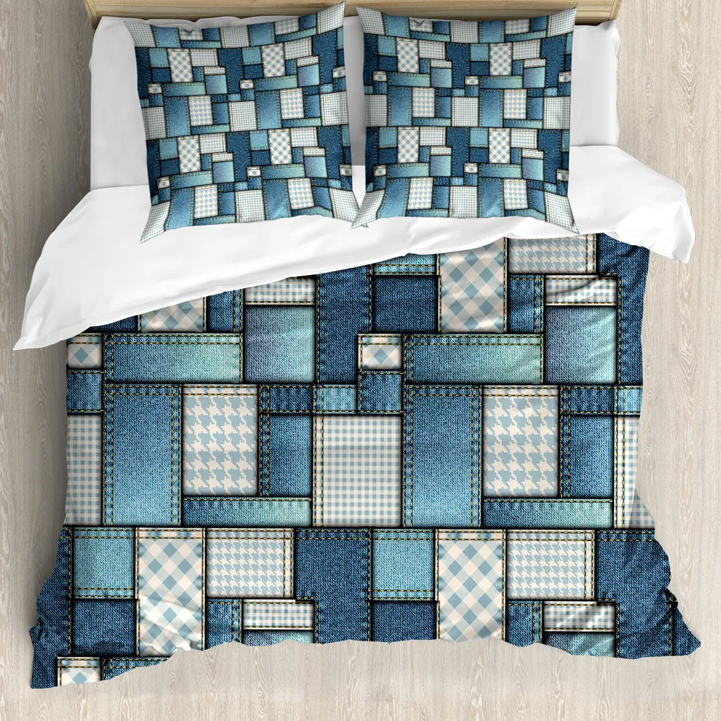 OFFERTA Set Copripiumino ABAKUHAUS Matrimoniale Denim Blu Antiacaro