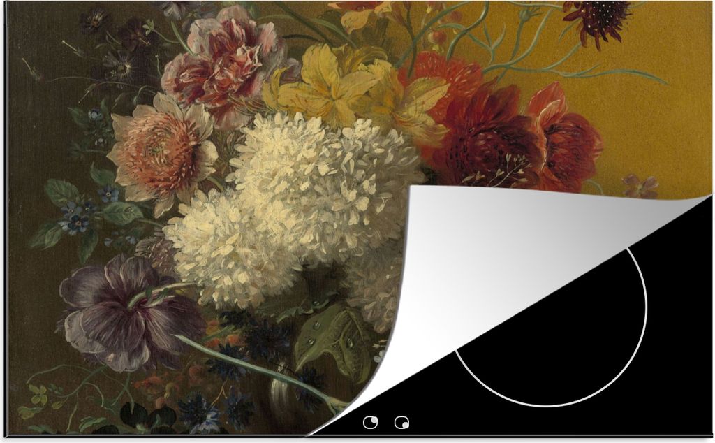 KitchenYeah Herdabdeckplatte Stilleben mit Blumen - Gemälde von G.J.J Van Os , 77x51cm, Küche Deko, Glaskeramikkochfeld Herdabdeckung, Abdeckpl...