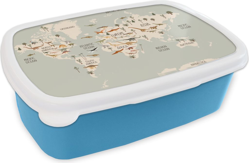 KitchenYeah Lunchbox Brotzeit Brotdose 17x11 cm Weltkarte Kinder - Dino's - Kinder - Jungen - Mädchen - Kinder Kinder Brotzeitdose - Lunch - Kun...
