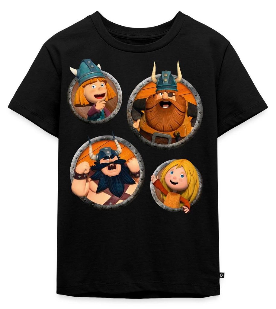 Spreadshirt Wickie Und Die Starken Männer Charaktere Kinder Premium T-Shirt, 98/104 (2 Jahre), Schwarz