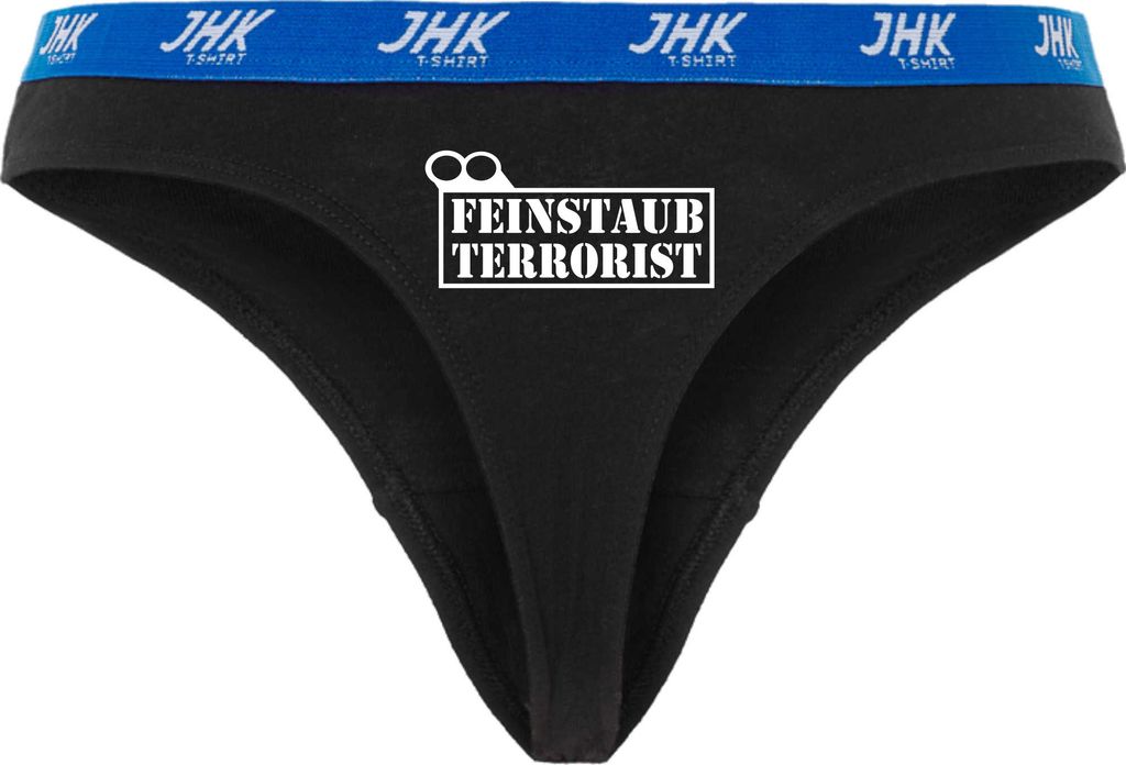 Damen Thong Slip - Boxer-0034-woman-black-v-XL - schwarz - XL - vorn - Feinstaubterrorist - lustiges Motiv - Spruch - Unterwäsche - Unterhose - Fr...