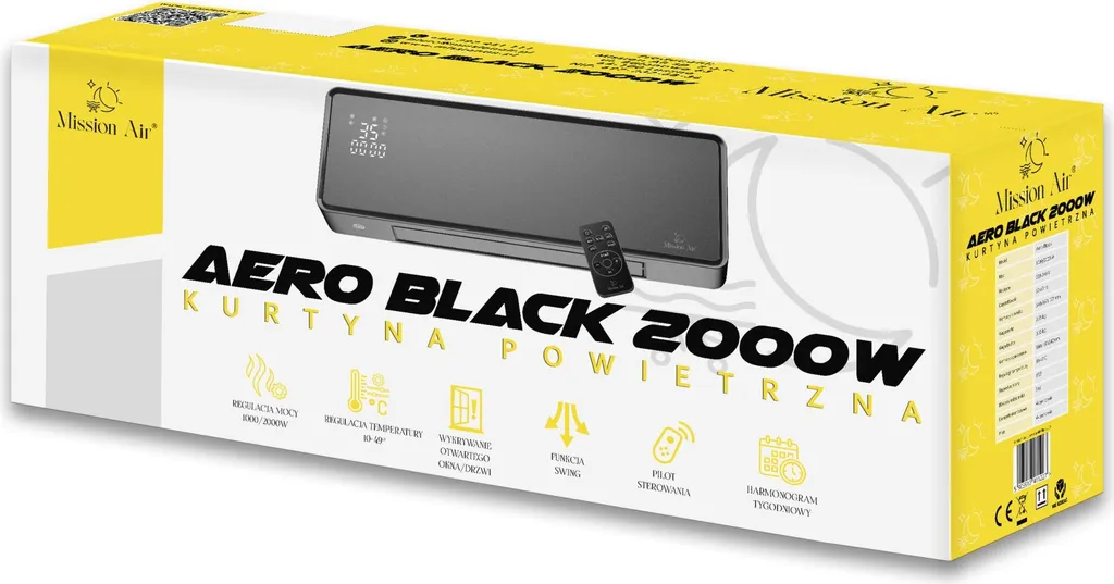 Rideau d'air AERO 2000W noir avec télécommande - Design ultra compact - 16