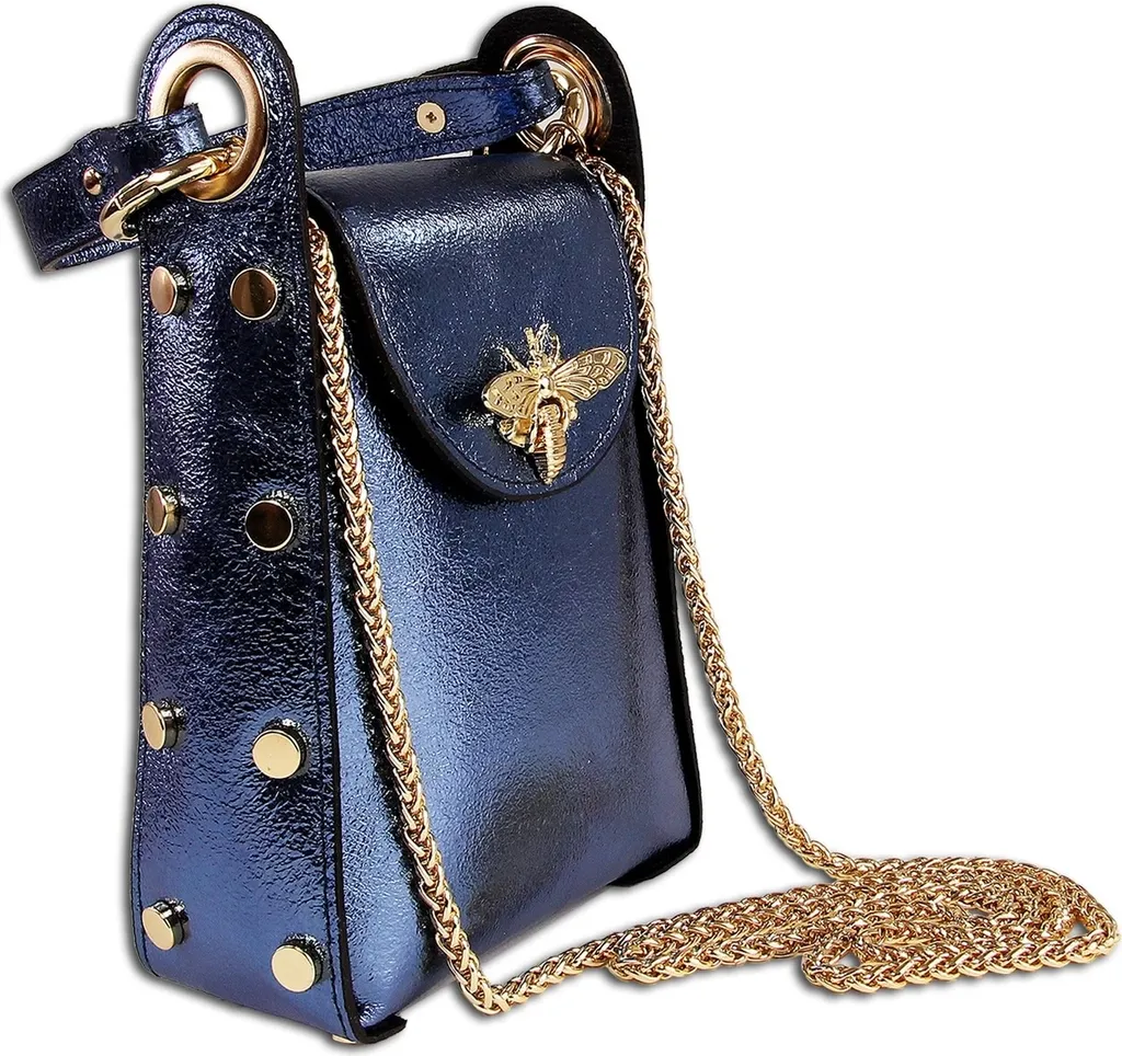 Sac en cuir bleu métallique irisé Toscanto - Sacoche élégante et chic