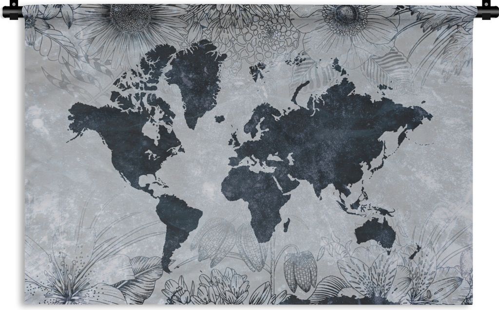 MuchoWow Wandteppich Wandbehang Weltkarte - Blumen - Vintage 60x40 cm Tapisserie Dekoration Wandtuch - Wanddekorationen