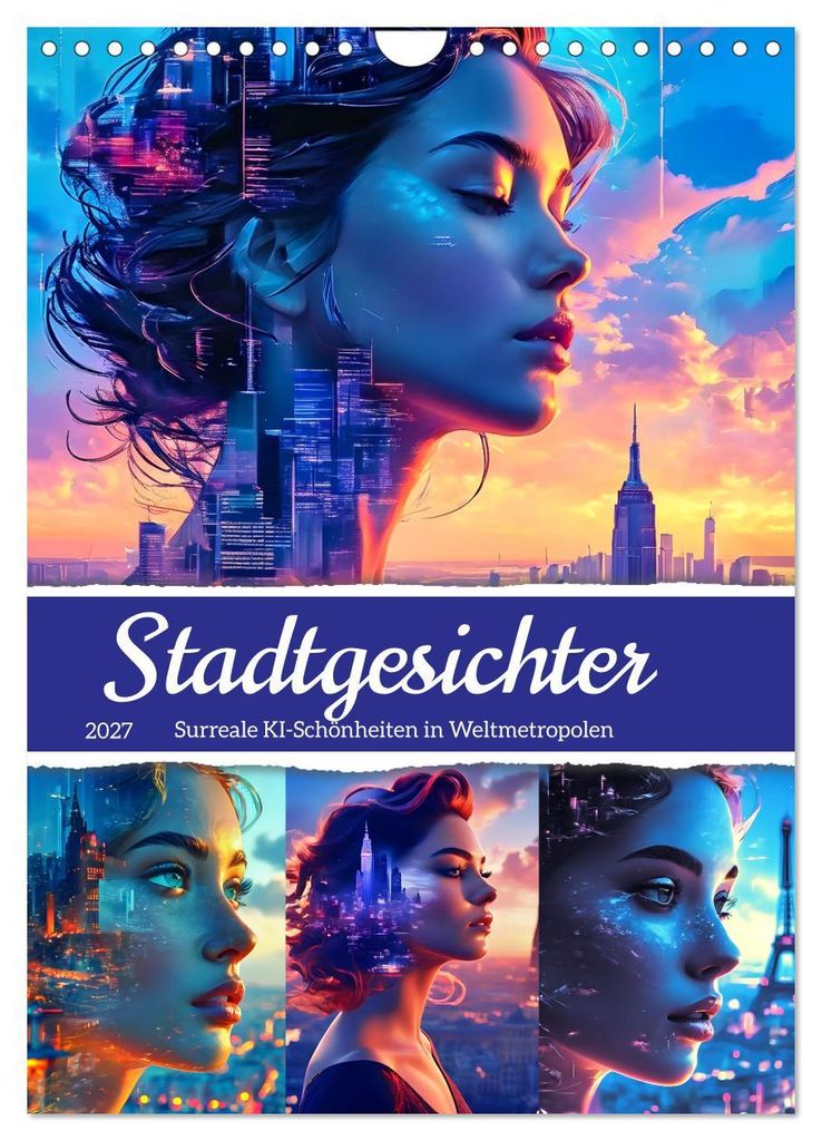 Stadtgesichter - Surreale KI-Schönheiten in Weltmetropolen (Wandkalender 2027 DIN A4 hoch), CALVENDO Monatskalender