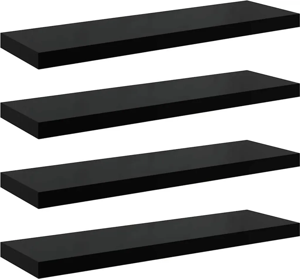 Étagère murale suspendue laquée noire 90x23,5 cm pour salon, lot de 4